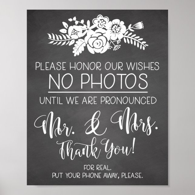 Póster Cartel de ceremonia de boda sin fotos con teléfono (Frente)