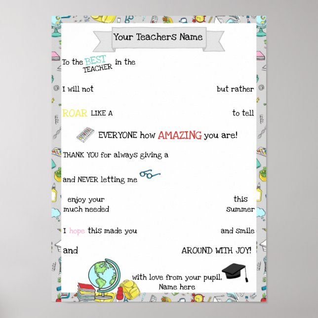 Póster Cartel de chocolate para profesores, regalo de men (Frente)