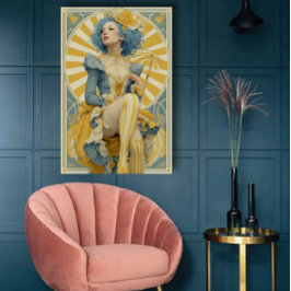 Póster Cartel de Circo Art Nouveau en Azul y Amarillo