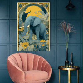 Póster Cartel de Circo Art Nouveau en Azul y Amarillo