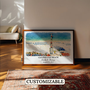 Póster Cartel de Clearwater Beach Florida, Acuarela