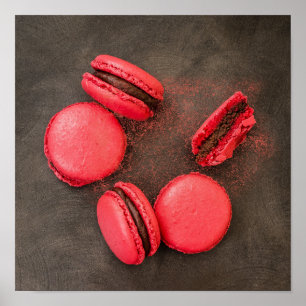 Póster Cartel de cocina de Macarons dulces Macarons Roj