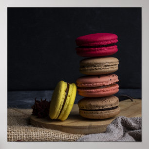 Póster Cartel de cocina de Macarons dulces Macarons Rojo