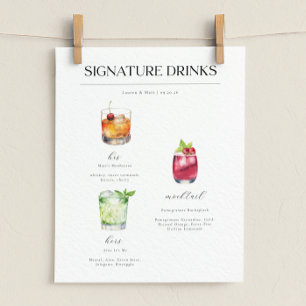 Póster Cartel de cócteles de boda de bebidas con denomina