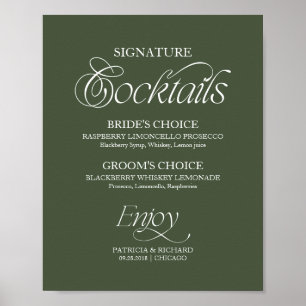 Póster Cartel de cócteles_signature minimalista verde par