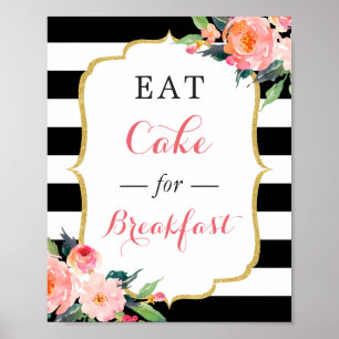 Póster Cartel de comer pastel de postre para desayunar