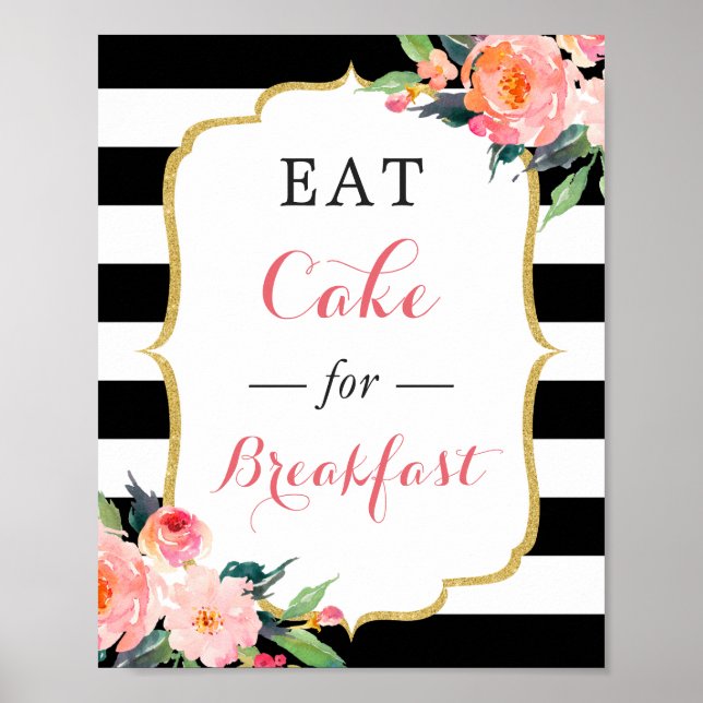 Póster Cartel de comer pastel de postre para desayunar (Frente)