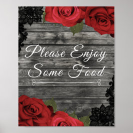 Póster Cartel de comida de boda de encaje negro rústico c