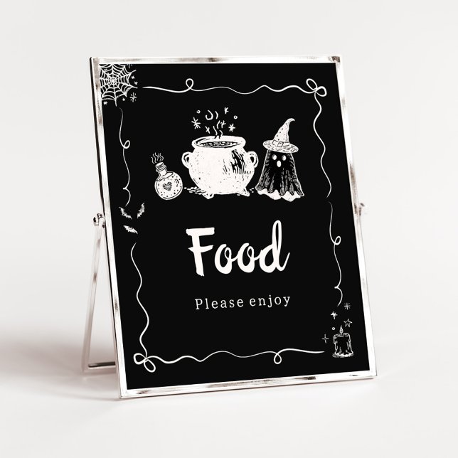 Póster Cartel de Comida de Halloween para Baby is Brewing (Hand Drawn A Baby is Brewing Baby Shower Food Sign)