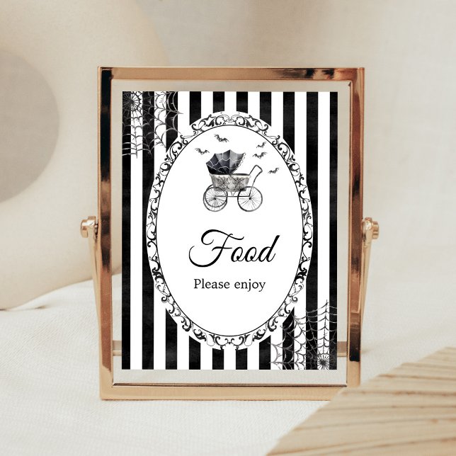 Póster Cartel de comida de Halloween para cochecito gótic (Gothic Carriage Bats Baby Shower Food Sign)