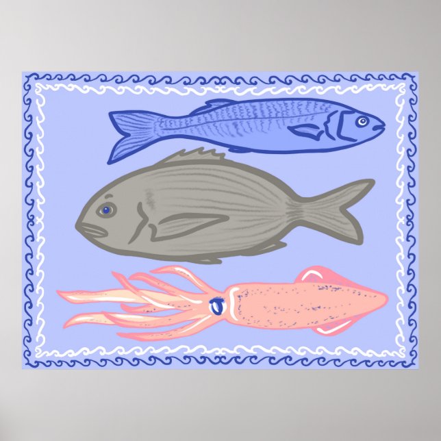 Póster Cartel de Comida Mediterránea Pescado Taverna Grie (Frente)