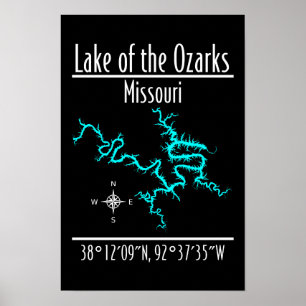 Póster Cartel de Coordenadas del Lago de los Ozarks Misso
