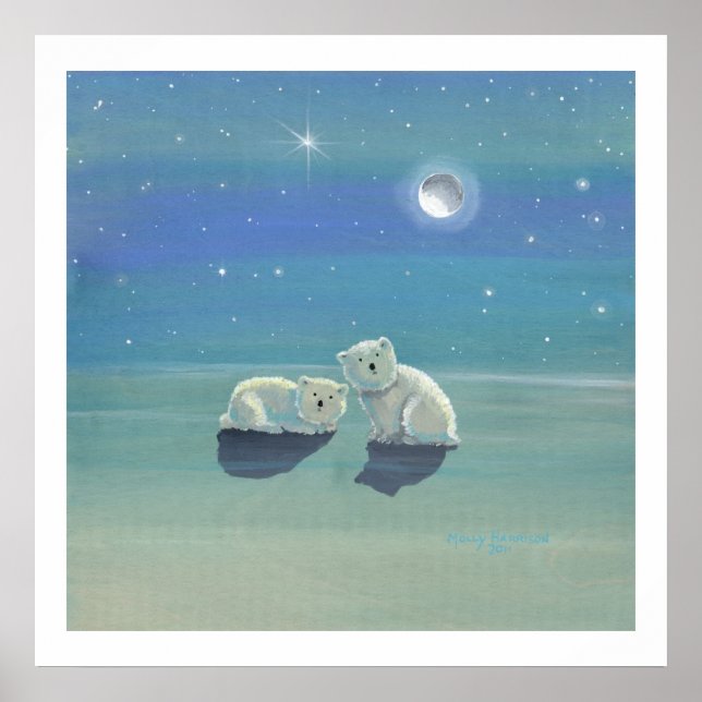 Póster Cartel de crías de oso polar de invierno titilante (Frente)