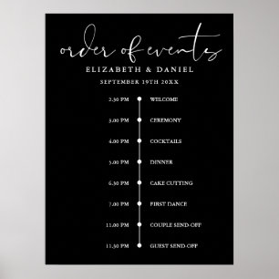 Póster Cartel de Cronología de Eventos de Boda Elegante