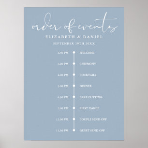 Póster Cartel de Cronología del Orden de Eventos de Boda