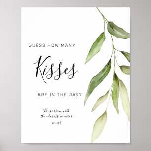 Póster Cartel de Cuántos Besos Floral Rústico Hoja Verde