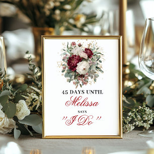 Póster Cartel de Cuenta Regresiva Nupcial Burgundy Blush 