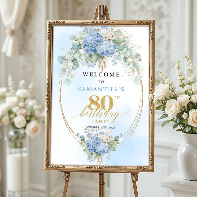 Póster Cartel de cumpleaños boho floral pastel 80 cumplea (Pastel Floral Boho Birthday Sign 80th birthday welcome)
