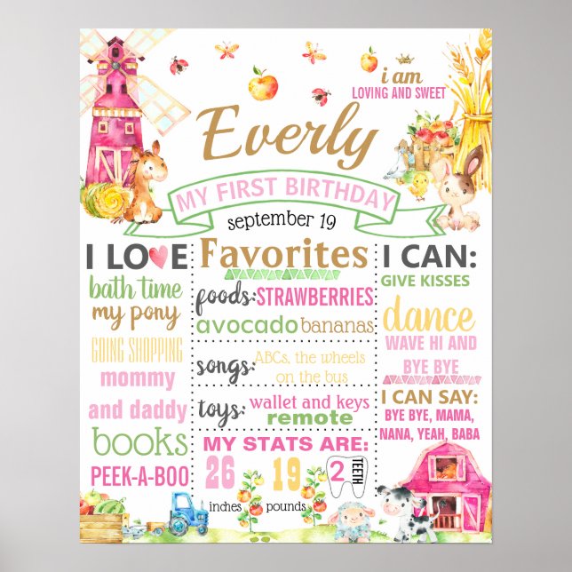 Póster Cartel de cumpleaños de Barnyard Animals (Frente)