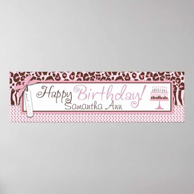 Póster Cartel de cumpleaños de Cheetah Print y Cake (Frente)