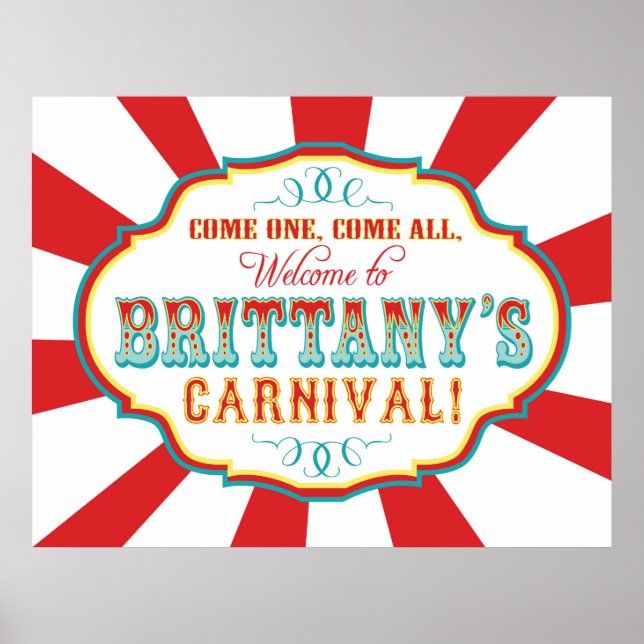 Póster Cartel de cumpleaños de Circo de Carnaval PERSONAL (Frente)