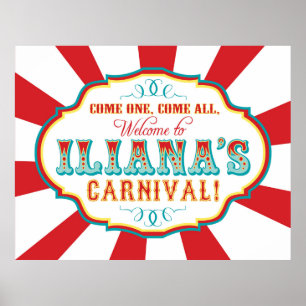 Póster Cartel de cumpleaños de Circo de Carnaval PERSONAL