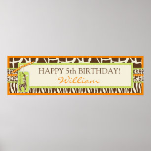 Póster Cartel de cumpleaños de Safari y Giraffe para la i