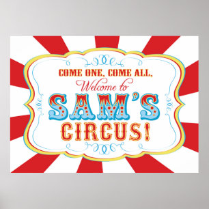Póster Cartel de cumpleaños del Carnaval o Circo para Sam