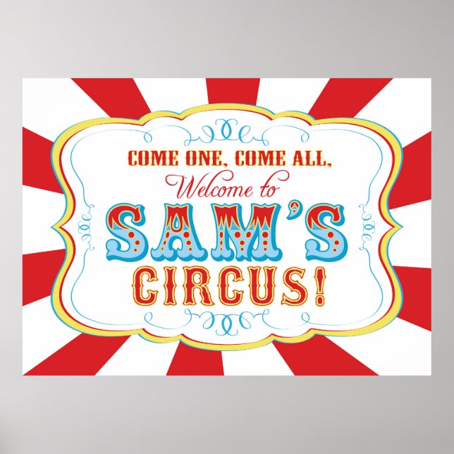 Póster Cartel de cumpleaños del Carnaval o Circo para Sam (Frente)