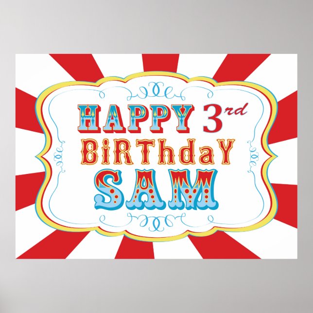 Póster Cartel de cumpleaños del Carnaval o Circo para Sam (Frente)