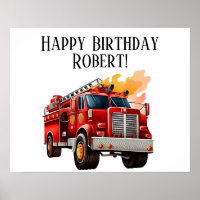 Cartel de cumpleaños feliz para niño con camión de