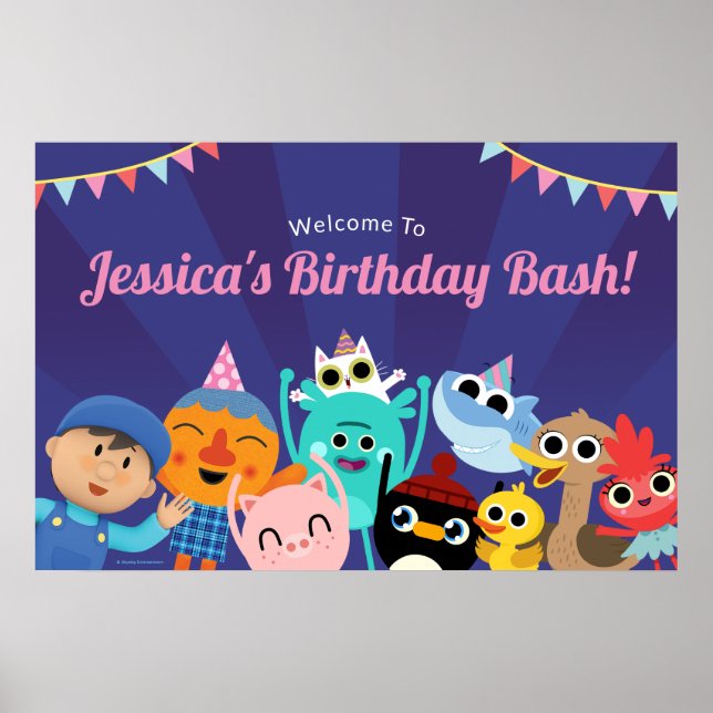 Póster Cartel de cumpleaños festivo de personajes súper s (Frente)