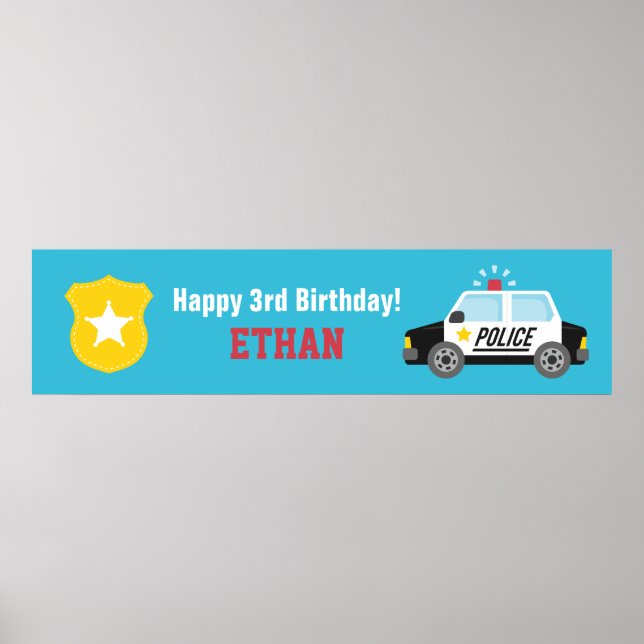 Póster Cartel de Cumpleaños Infantil de Coche de Policía  (Frente)