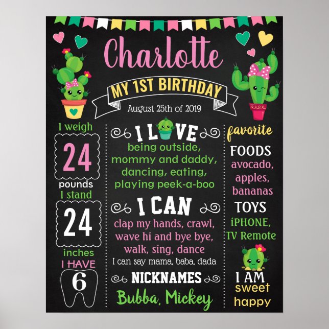 Póster Cartel de cumpleaños mexicano Cactus Fiesta (Frente)