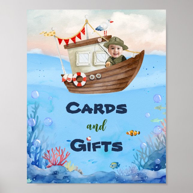 Póster Cartel de cumpleaños número uno de pesca O-pescial (Frente)
