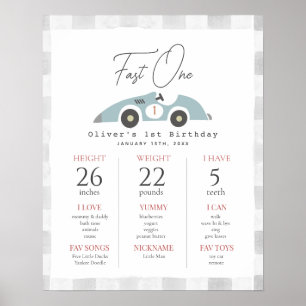 Póster Cartel de cumpleaños número uno para coche de carr