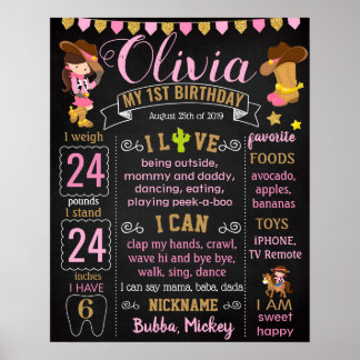Póster Cartel de cumpleaños oeste de Cow Girl Cowboy Chic