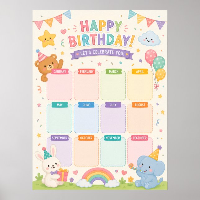 Póster Cartel de Cumpleaños para Aula (Frente)