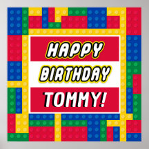 Cartel de cumpleaños personalizable de Brick Build