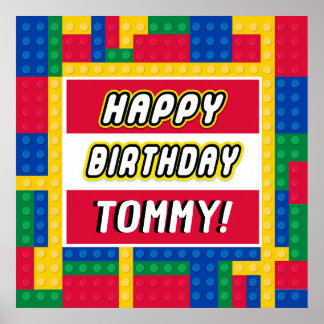 Póster Cartel de cumpleaños personalizable de Brick Build