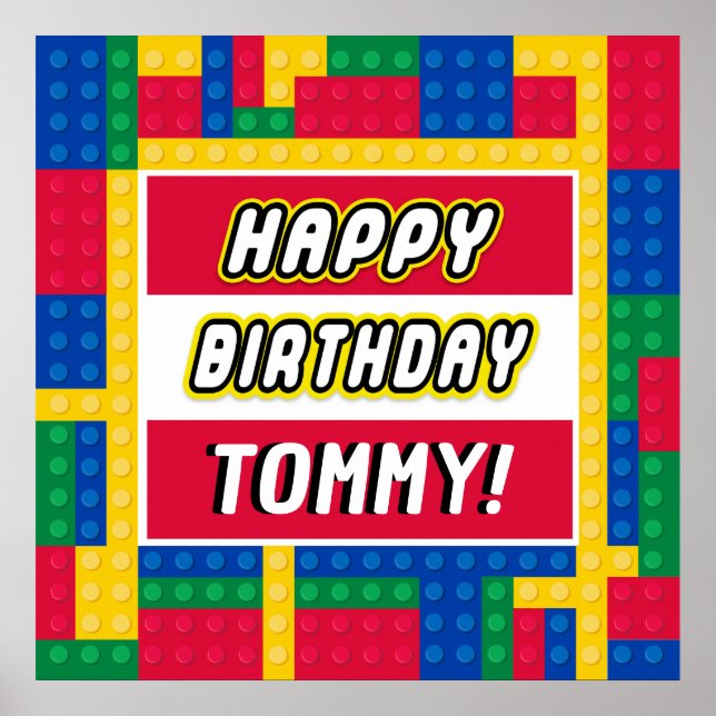 Póster Cartel de cumpleaños personalizable de Brick Build (Frente)