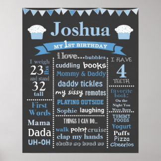 Póster Cartel de cumpleaños - Torta azul
