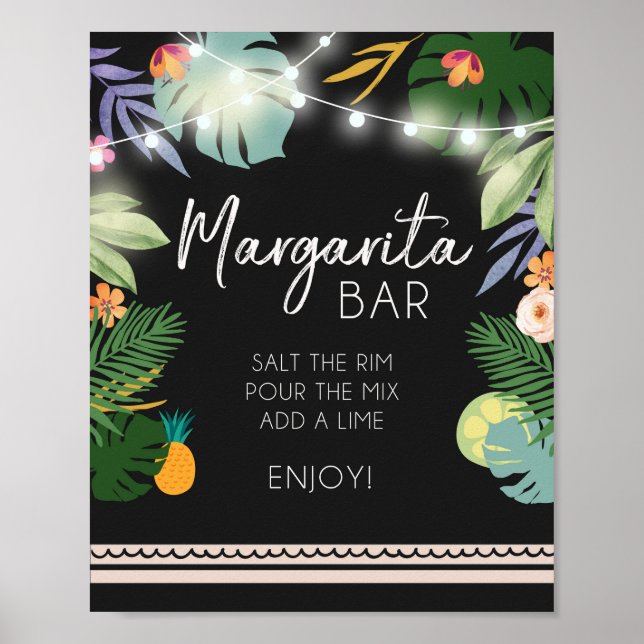 Póster Cartel de cumpleaños tropical de Margarita Bar Lua (Frente)