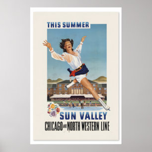 Póster Cartel de Deportes de Invierno de Sun Valley Idaho