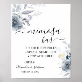 Póster Cartel de Desayuno Mimosa de Boda con Flores Acuar