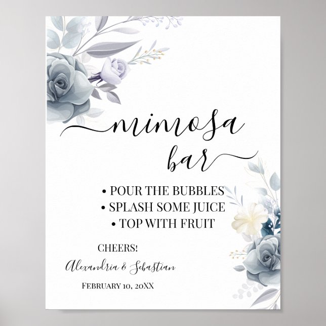 Póster Cartel de Desayuno Mimosa de Boda con Flores Acuar (Frente)