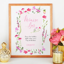 Póster Cartel de Desayuno Nupcial con Mimosa Rosa Flor Si