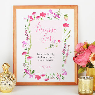 Póster Cartel de Desayuno Nupcial con Mimosa Rosa Flor Si