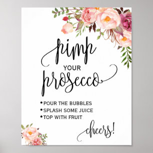 Póster Cartel de despedida de soltera floral rosa prosecc