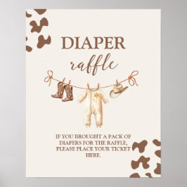Póster Cartel de Diaper Raffle de un niñito vaquero